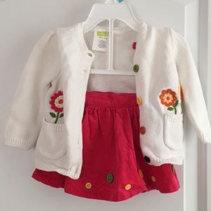 Sweater and corduroy skirt